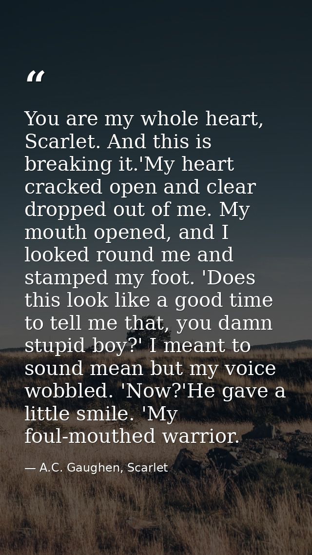 You are my whole heart, Scarlet. And this is breaking it.'My heart cracked open and clear dropped out of me. My mouth op — A.C. Gaughen, Scarlet