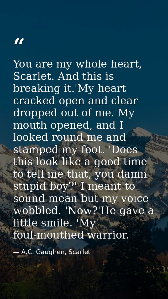 You are my whole heart, Scarlet. And this is breaking it.'My heart cracked open and clear dropped out of me. My mouth op — A.C. Gaughen, Scarlet