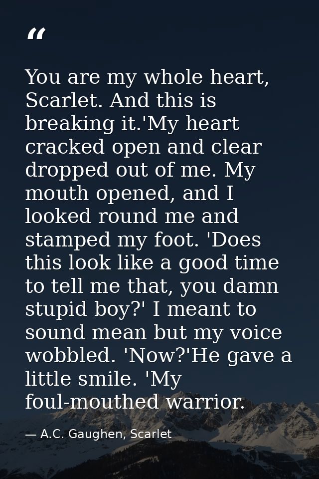 You are my whole heart, Scarlet. And this is breaking it.'My heart cracked open and clear dropped out of me. My mouth op — A.C. Gaughen, Scarlet