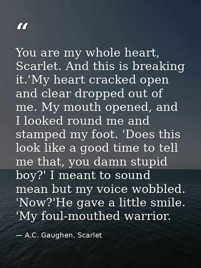 You are my whole heart, Scarlet. And this is breaking it.'My heart cracked open and clear dropped out of me. My mouth op — A.C. Gaughen, Scarlet