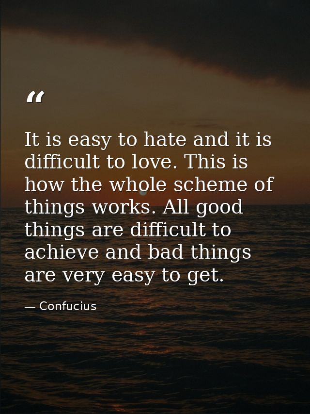 It is easy to hate and it is difficult to love. This is how the whole scheme of things works. All good things are diffic — Confucius