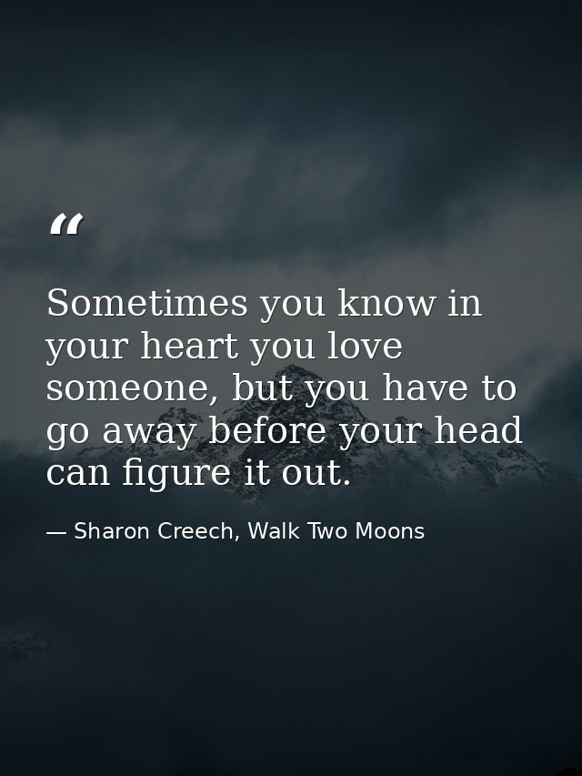 Sometimes you know in your heart you love someone, but you have to go away before your head can figure it out. — Sharon Creech, Walk Two Moons