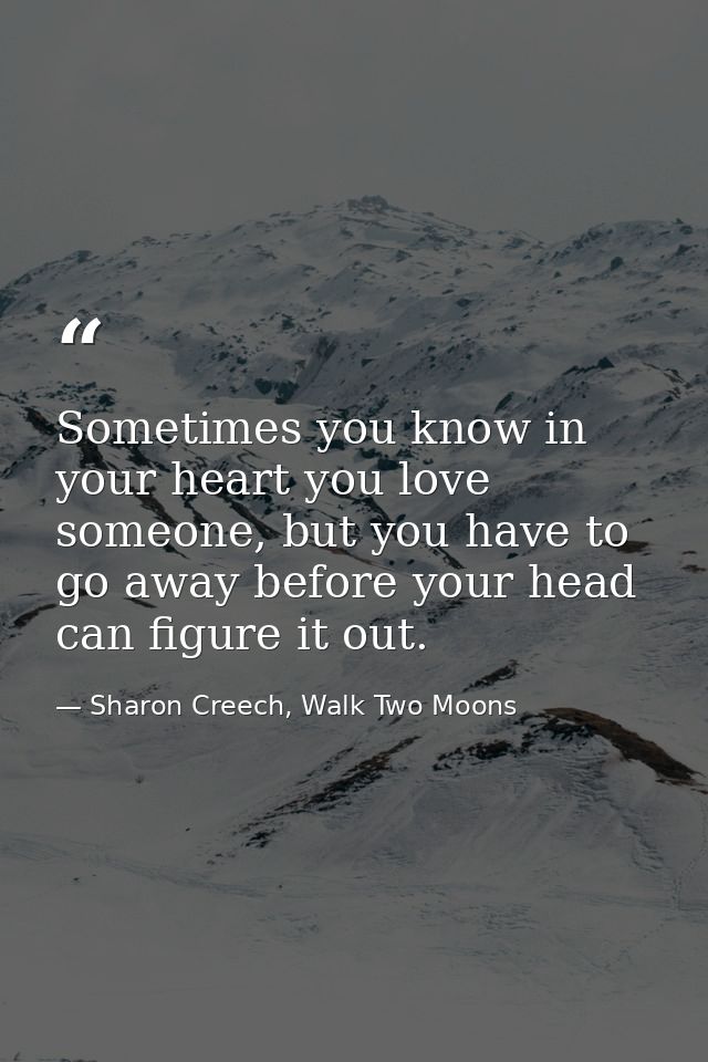 Sometimes you know in your heart you love someone, but you have to go away before your head can figure it out. — Sharon Creech, Walk Two Moons