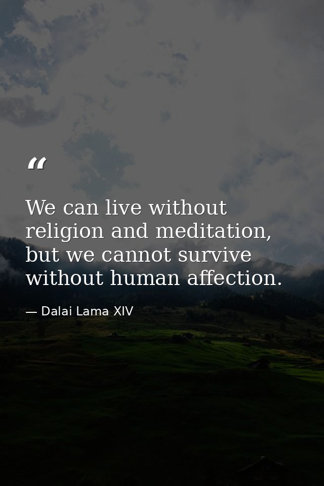 We can live without religion and meditation, but we cannot survive without human affection. — Dalai Lama XIV