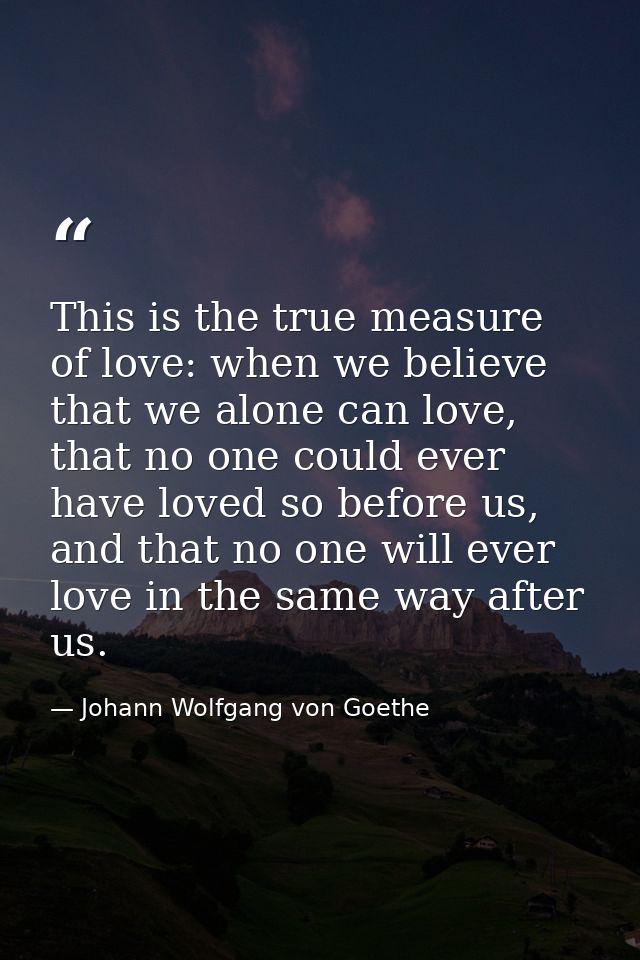 This is the true measure of love: when we believe that we alone can love, that no one could ever have loved so before us — Johann Wolfgang von Goethe