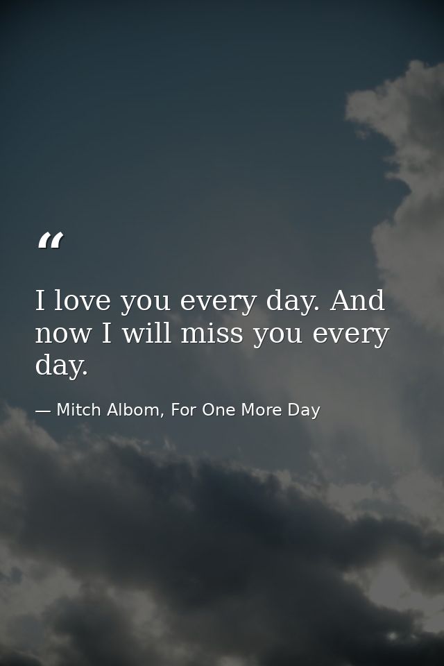 I love you every day. And now I will miss you every day. — Mitch Albom, For One More Day