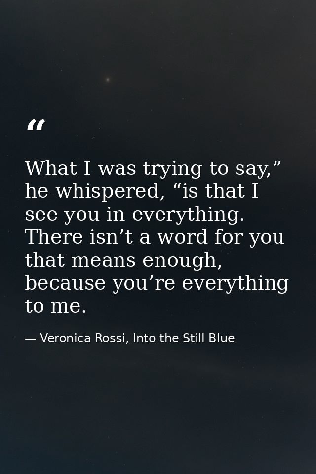 What I was trying to say,” he whispered, “is that I see you in everything. There isn’t a word for you that means enough, — Veronica Rossi, Into the Still Blue