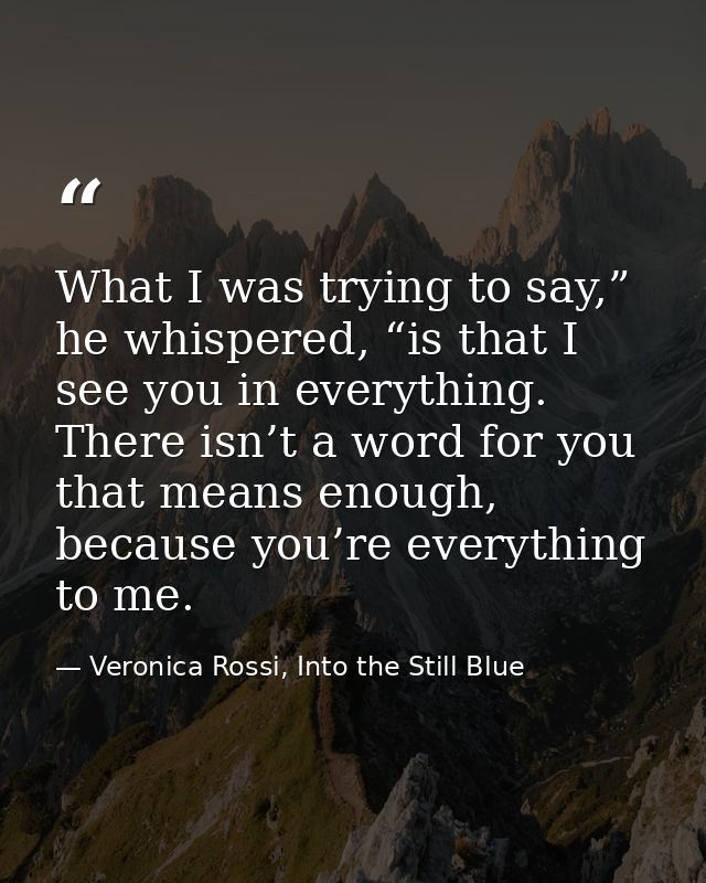 What I was trying to say,” he whispered, “is that I see you in everything. There isn’t a word for you that means enough, — Veronica Rossi, Into the Still Blue