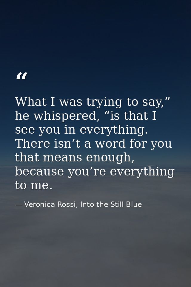 What I was trying to say,” he whispered, “is that I see you in everything. There isn’t a word for you that means enough, — Veronica Rossi, Into the Still Blue