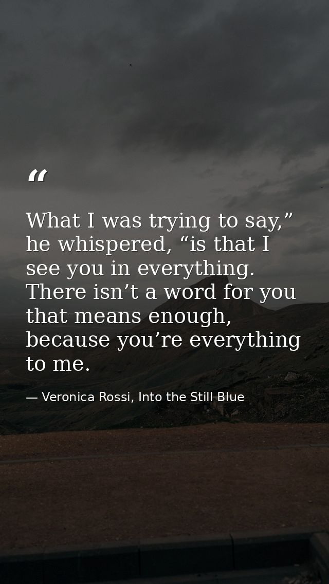 What I was trying to say,” he whispered, “is that I see you in everything. There isn’t a word for you that means enough, — Veronica Rossi, Into the Still Blue