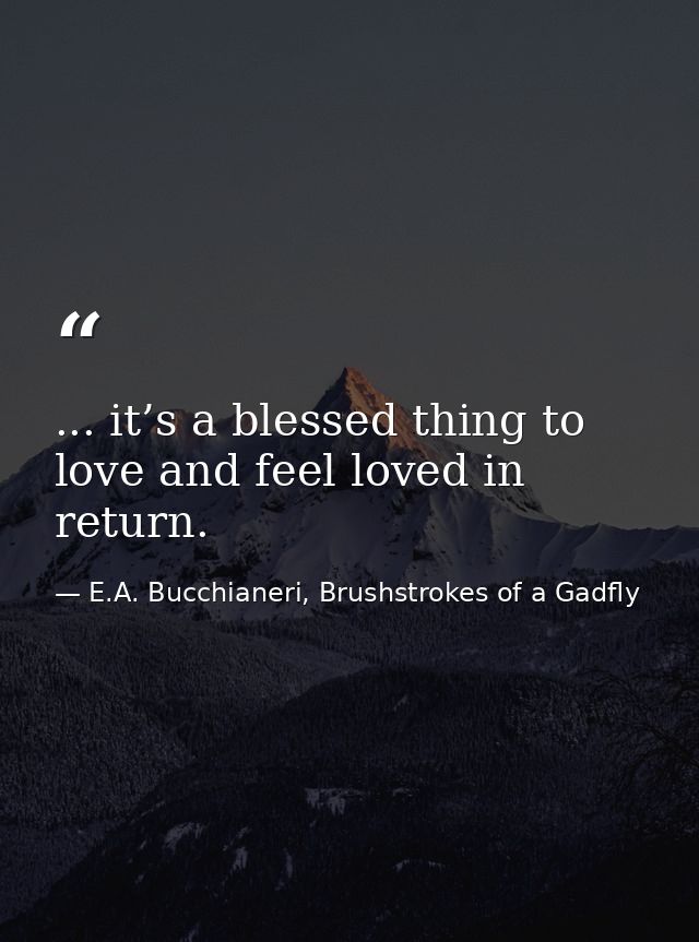 ... it’s a blessed thing to love and feel loved in return. — E.A. Bucchianeri, Brushstrokes of a Gadfly