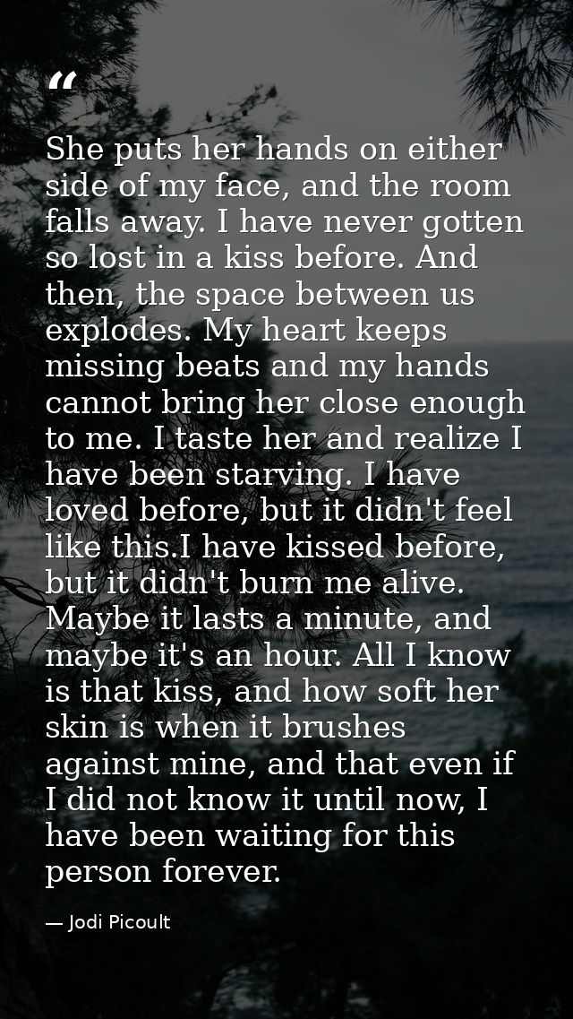 She puts her hands on either side of my face, and the room falls away. I have never gotten so lost in a kiss before. And — Jodi Picoult