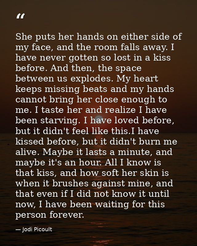 She puts her hands on either side of my face, and the room falls away. I have never gotten so lost in a kiss before. And — Jodi Picoult