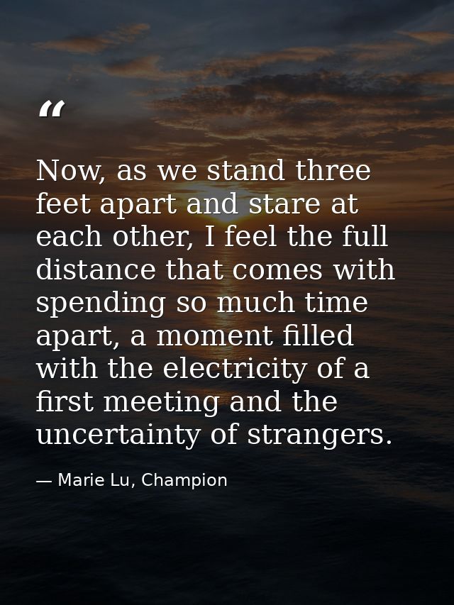 Now, as we stand three feet apart and stare at each other, I feel the full distance that comes with spending so much tim — Marie Lu, Champion