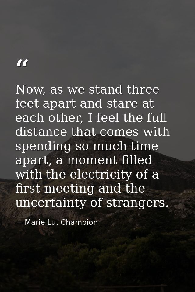 Now, as we stand three feet apart and stare at each other, I feel the full distance that comes with spending so much tim — Marie Lu, Champion