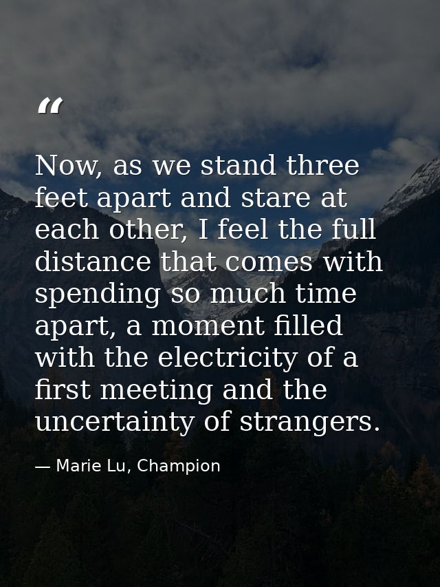 Now, as we stand three feet apart and stare at each other, I feel the full distance that comes with spending so much tim — Marie Lu, Champion
