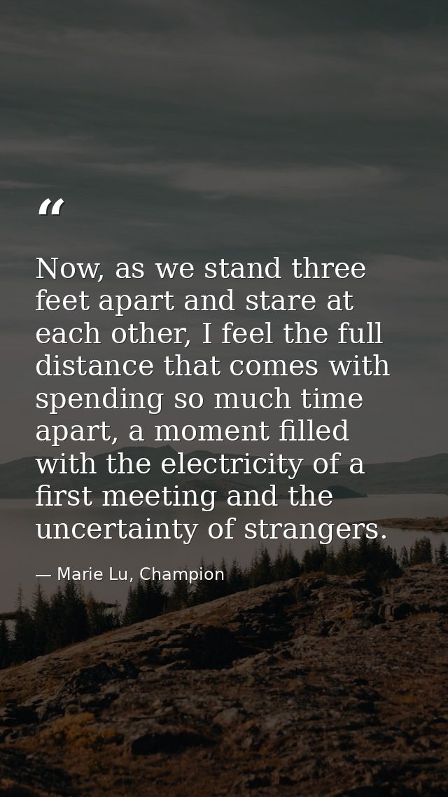 Now, as we stand three feet apart and stare at each other, I feel the full distance that comes with spending so much tim — Marie Lu, Champion