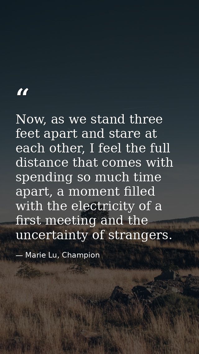 Now, as we stand three feet apart and stare at each other, I feel the full distance that comes with spending so much tim — Marie Lu, Champion