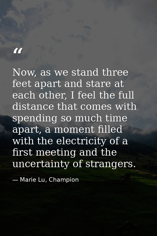 Now, as we stand three feet apart and stare at each other, I feel the full distance that comes with spending so much tim — Marie Lu, Champion