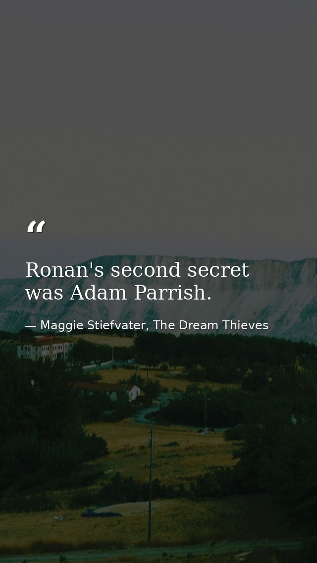 Ronan's second secret was Adam Parrish. — Maggie Stiefvater, The Dream Thieves