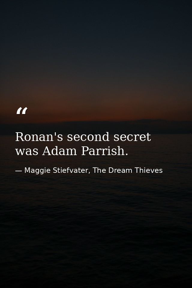 Ronan's second secret was Adam Parrish. — Maggie Stiefvater, The Dream Thieves