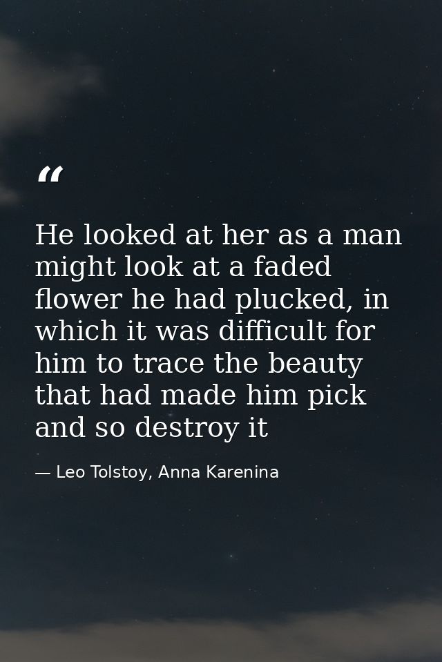 He looked at her as a man might look at a faded flower he had plucked, in which it was difficult for him to trace the be — Leo Tolstoy, Anna Karenina