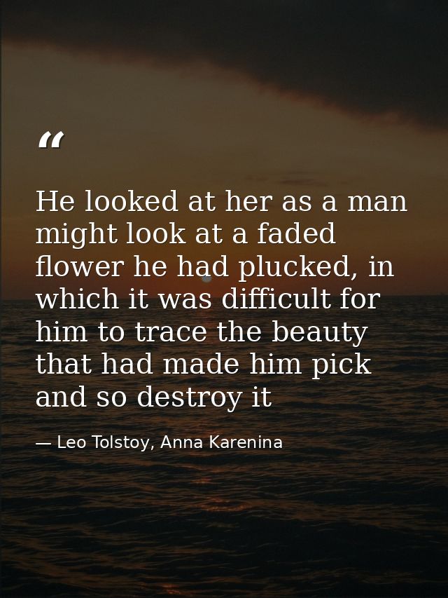 He looked at her as a man might look at a faded flower he had plucked, in which it was difficult for him to trace the be — Leo Tolstoy, Anna Karenina