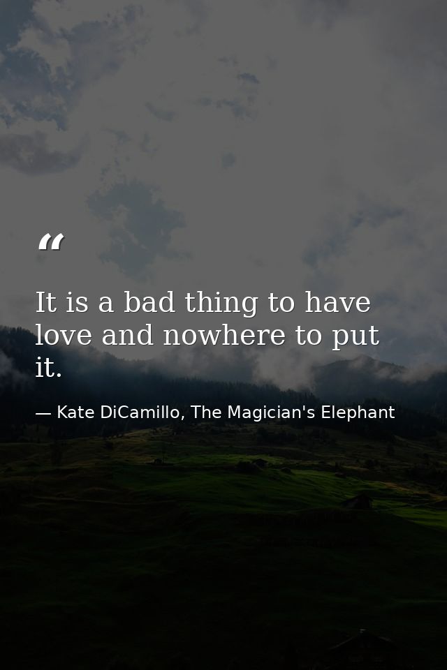 It is a bad thing to have love and nowhere to put it. — Kate DiCamillo, The Magician's Elephant