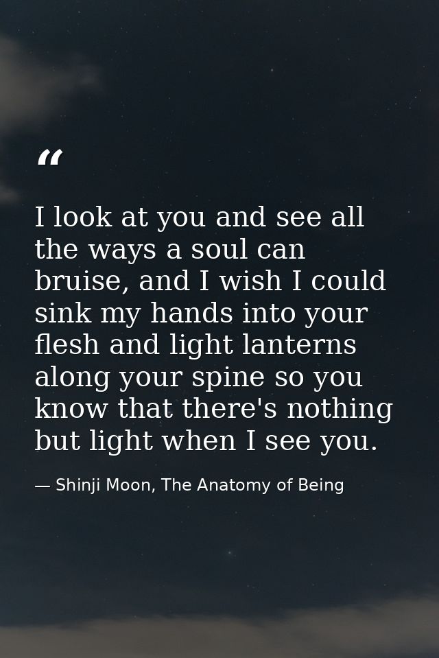 I look at you and see all the ways a soul can bruise, and I wish I could sink my hands into your flesh and light lantern — Shinji Moon, The Anatomy of Being