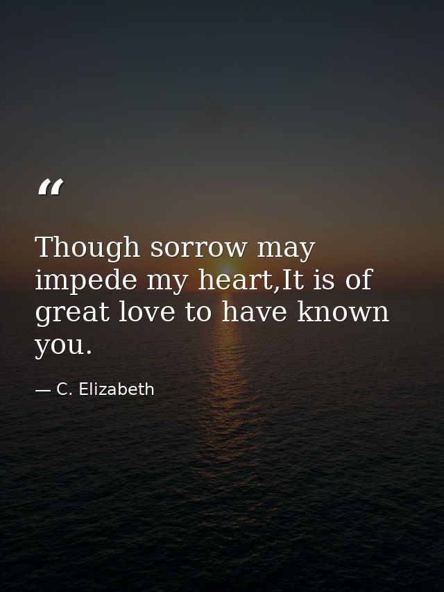Though sorrow may impede my heart,It is of great love to have known you. — C. Elizabeth