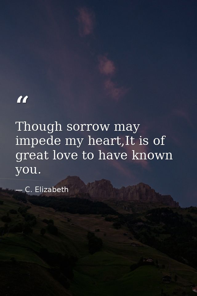 Though sorrow may impede my heart,It is of great love to have known you. — C. Elizabeth