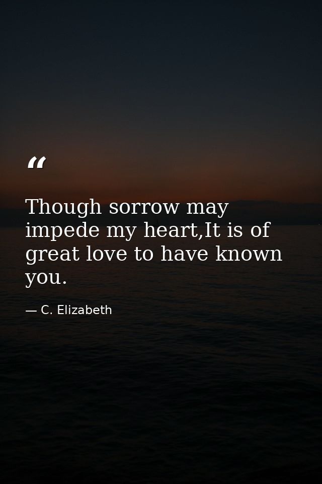 Though sorrow may impede my heart,It is of great love to have known you. — C. Elizabeth