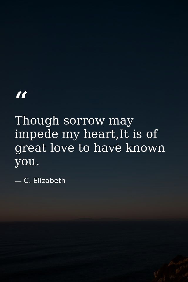 Though sorrow may impede my heart,It is of great love to have known you. — C. Elizabeth