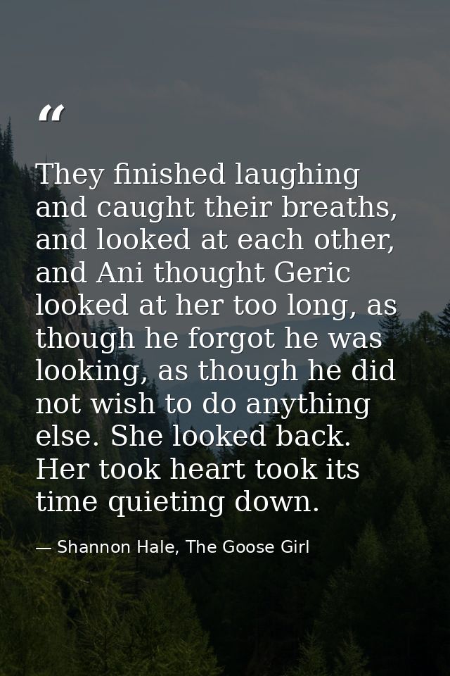 They finished laughing and caught their breaths, and looked at each other, and Ani thought Geric looked at her too long, — Shannon Hale, The Goose Girl
