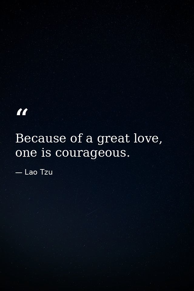 Because of a great love, one is courageous. — Lao Tzu