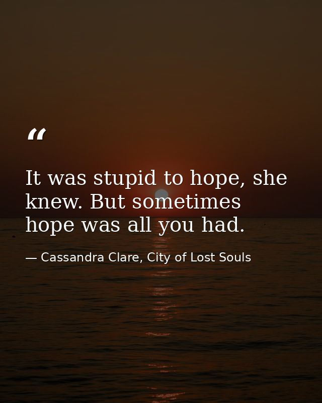 It was stupid to hope, she knew. But sometimes hope was all you had. — Cassandra Clare, City of Lost Souls