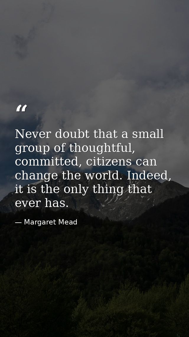 Never doubt that a small group of thoughtful, committed, citizens can change the world. Indeed, it is the only thing tha — Margaret Mead