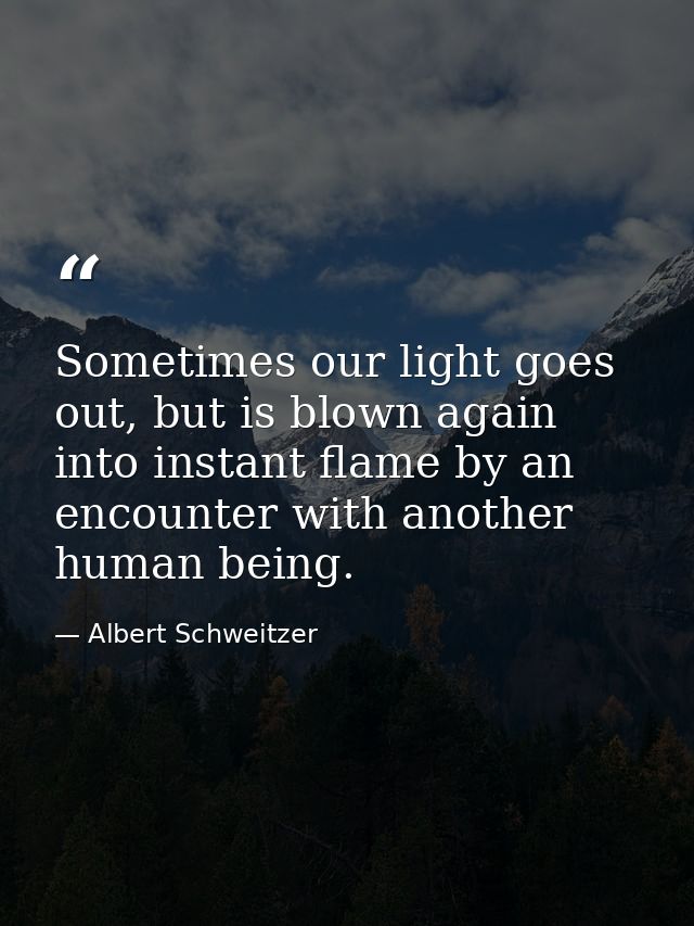 Sometimes our light goes out, but is blown again into instant flame by an encounter with another human being. — Albert Schweitzer