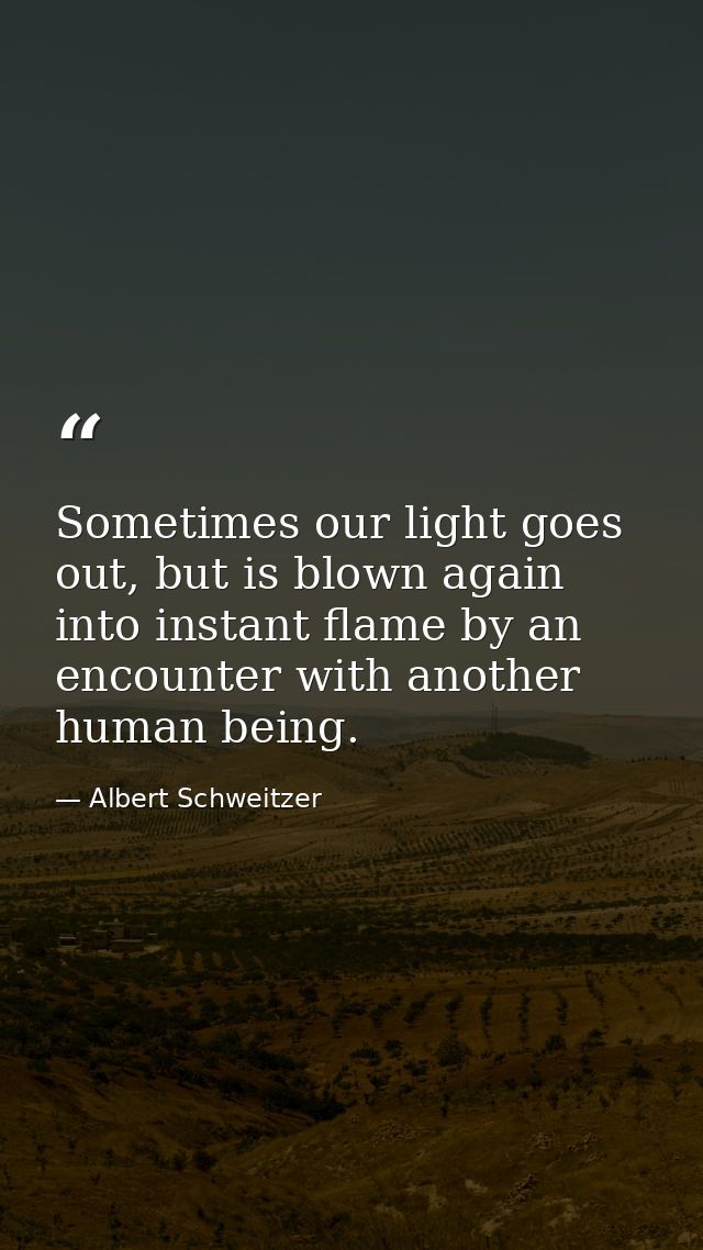 Sometimes our light goes out, but is blown again into instant flame by an encounter with another human being. — Albert Schweitzer