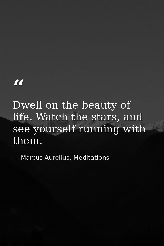 Dwell on the beauty of life. Watch the stars, and see yourself running with them. — Marcus Aurelius, Meditations