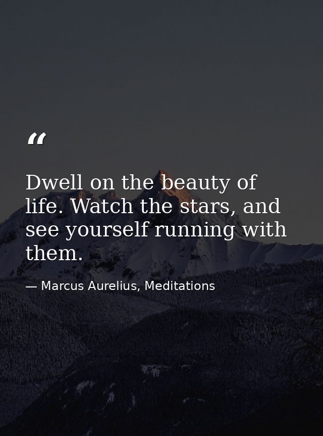 Dwell on the beauty of life. Watch the stars, and see yourself running with them. — Marcus Aurelius, Meditations
