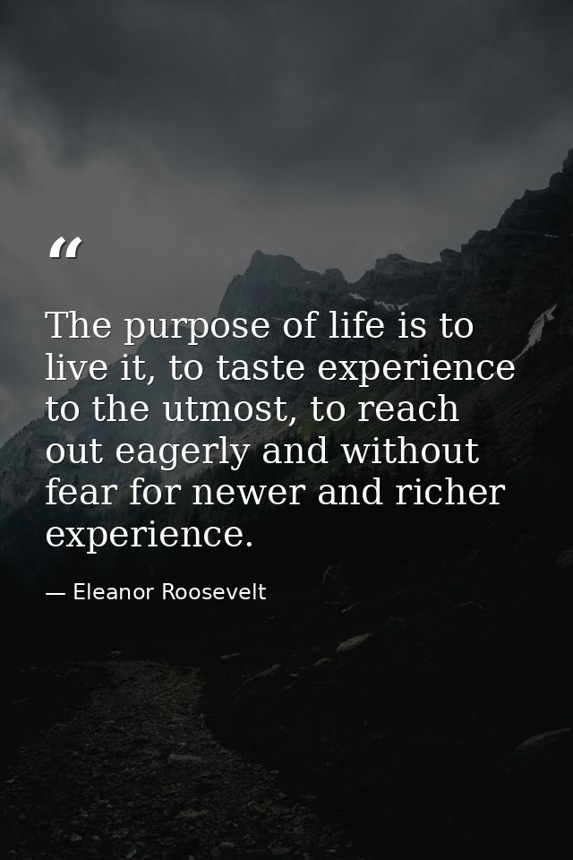 The purpose of life is to live it, to taste experience to the utmost, to reach out eagerly and without fear for newer an — Eleanor Roosevelt