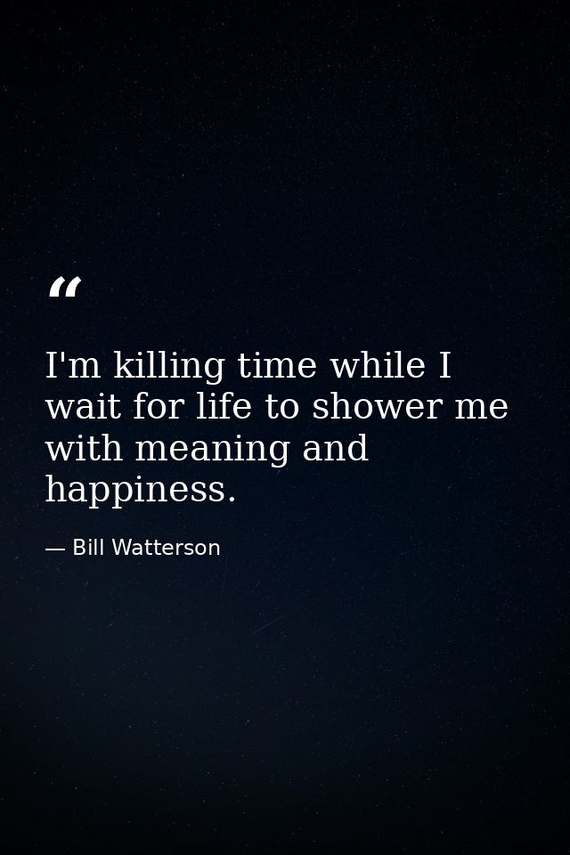 I'm killing time while I wait for life to shower me with meaning and happiness. — Bill Watterson