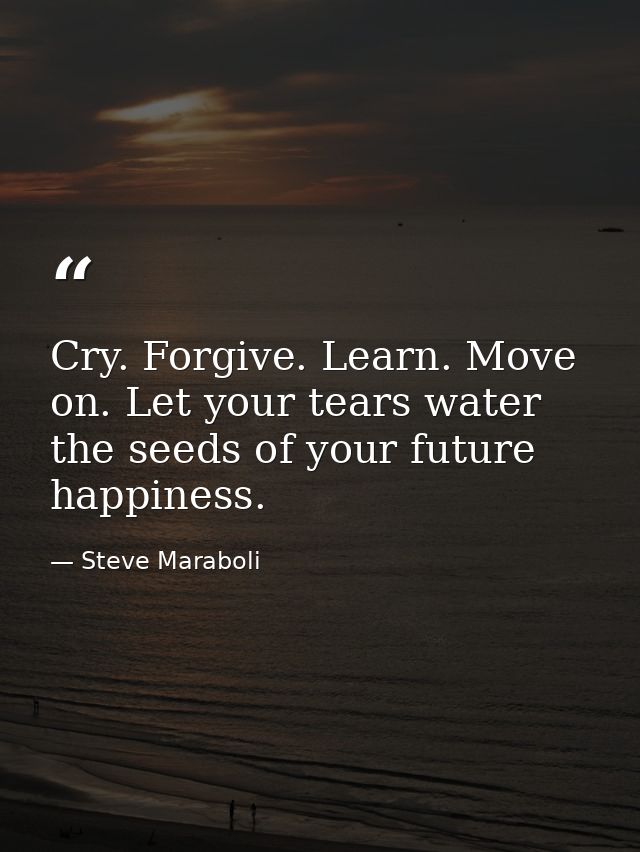 Cry. Forgive. Learn. Move on. Let your tears water the seeds of your future happiness. — Steve Maraboli
