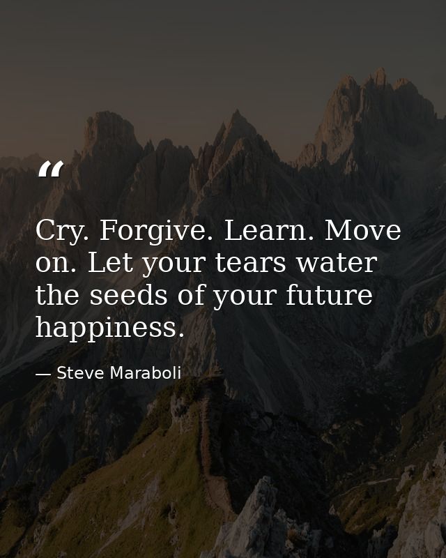 Cry. Forgive. Learn. Move on. Let your tears water the seeds of your future happiness. — Steve Maraboli
