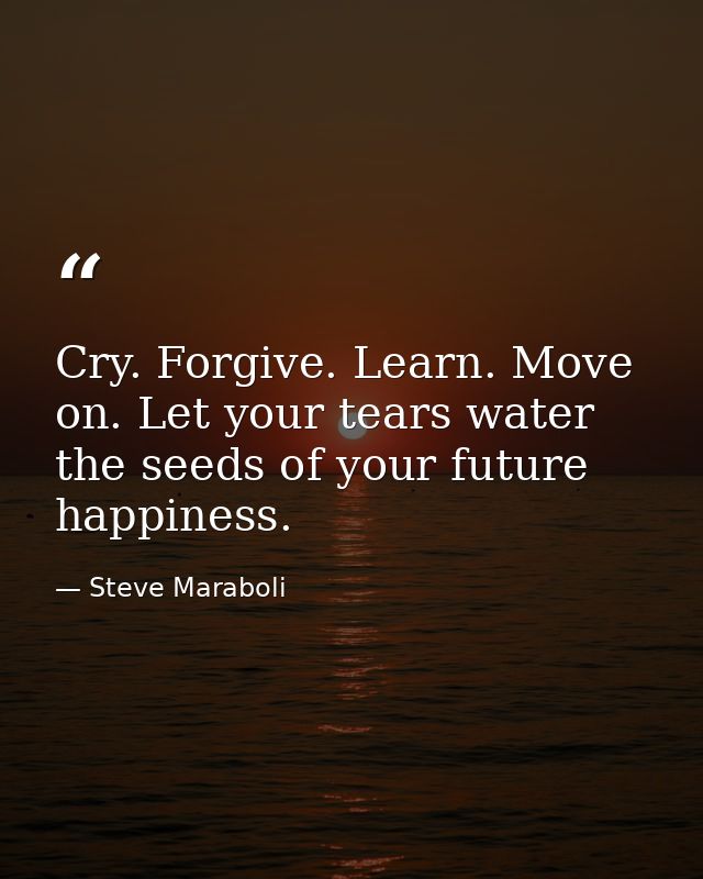 Cry. Forgive. Learn. Move on. Let your tears water the seeds of your future happiness. — Steve Maraboli
