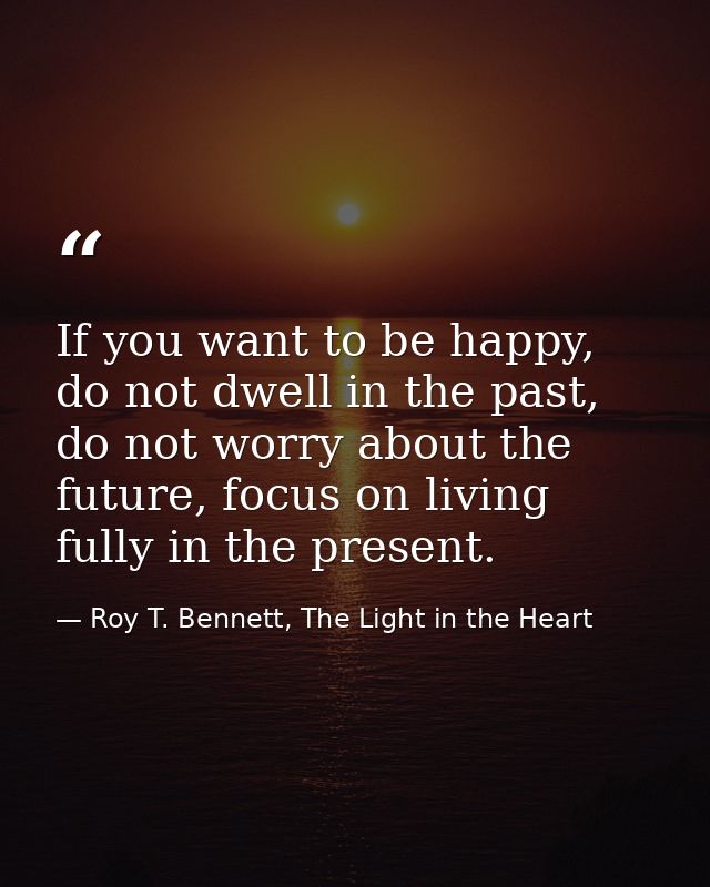 If you want to be happy, do not dwell in the past, do not worry about the future, focus on living fully in the present. — Roy T. Bennett, The Light in the Heart