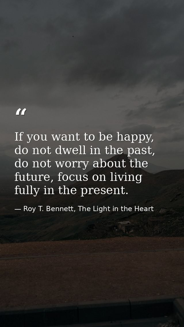 If you want to be happy, do not dwell in the past, do not worry about the future, focus on living fully in the present. — Roy T. Bennett, The Light in the Heart