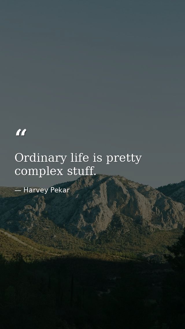Ordinary life is pretty complex stuff. — Harvey Pekar
