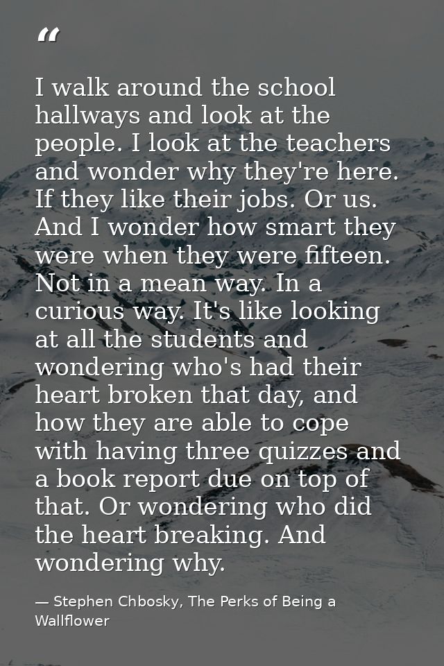 I walk around the school hallways and look at the people. I look at the teachers and wonder why they're here. If they li — Stephen Chbosky, The Perks of Being a Wallflower